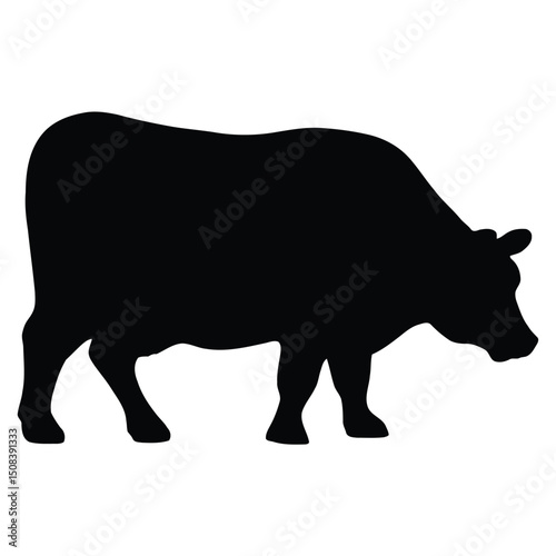 Cow silhouette in solid black, with smooth curves and a modern, graphic design
