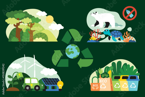 Green Ecologic Recycling flat Illustration