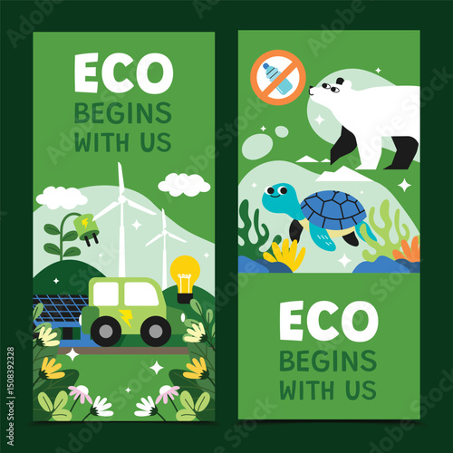 Eco Begins with us flat Vertical Banner Set