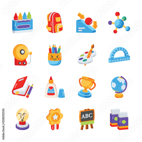 Grab this premium bundle showing school and study 2d style icons