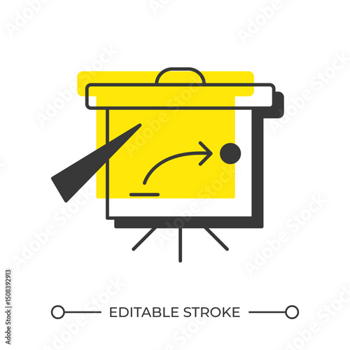 Strategy offset shadow line icon. Business planning, marketing. Workflow map. Corporate, company. Bold outline symbol with solid orange fill. Modern flat illustration. Editable stroke