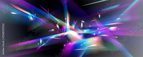 Rainbow light refraction and prism glow on transparent PNG. Use as a natural overlay. Adds realism and color depth.