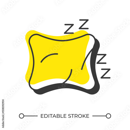 Sleep pillow offset shadow line icon. Health care, comfort. Bedtime, relaxation. Memory foam, orthopedic. Bold outline symbol with solid orange fill. Modern flat illustration. Editable stroke