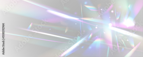 Iridescent light refraction creates abstract bokeh on white. Organic prism glow adds a magical touch. Great for design or photo edits.