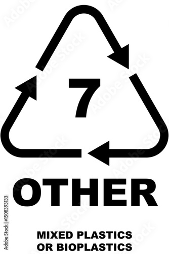 Plastic recycling code icon, triangle symbol with arrows and number 7, labeled 'Other' for mixed or bioplastics.