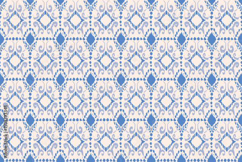 Ikat print embroidery, Patterns ethnic oriental, iKat pattern traditional design for background backdrop carpet wallpaper clothing batik fabric tribal textile vector illustration print embroidery.