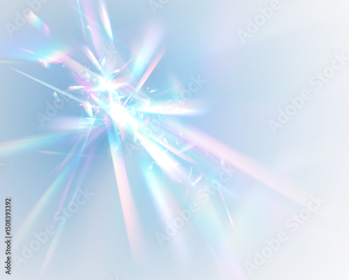 Transparent PNG with rainbow flare and shimmering dust. Use it as an elegant overlay. Ideal for holiday themes or dreamy visuals.