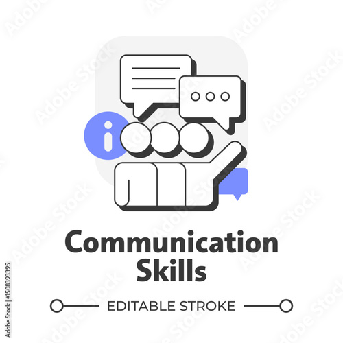 Communication skills flat outline concept icon. Effective meeting. Product information. Sales presentation. Client service. Modern line illustration with purple glyphs. Conceptual visual. Easy to edit