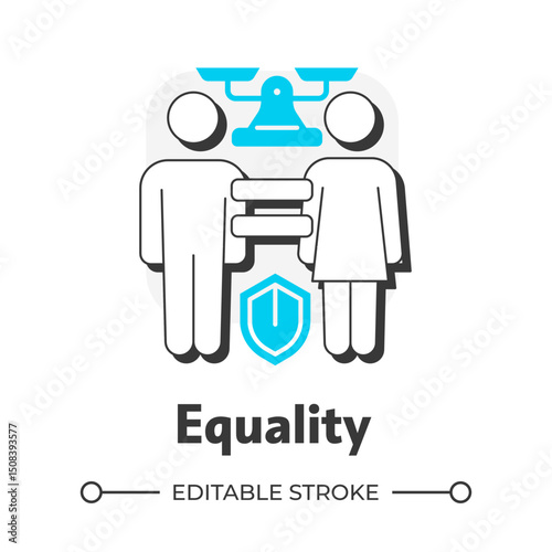 Equality flat outline concept icon. No discrimination allowed. Equal opportunities. Element of inclusive growth index. Modern line illustration with blue glyphs. Conceptual visual. Easy to edit