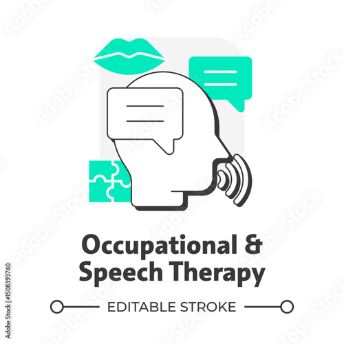 Occupational and speech therapy flat outline concept icon. Pronunciation improvement. Home health care service. Modern line illustration with green glyphs. Conceptual visual. Easy to edit