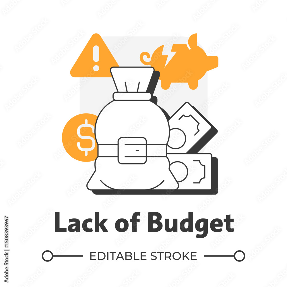 Lack of budget flat outline concept icon. Too expensive. Potential customer. Selling process. Objection handling. Modern line illustration with orange glyphs. Conceptual visual. Easy to edit Lack of budget flat outline concept icon. Too expensive. Potential customer. Selling process. Objection handling. Modern line illustration with orange glyphs. Conceptual visual. Easy to edit