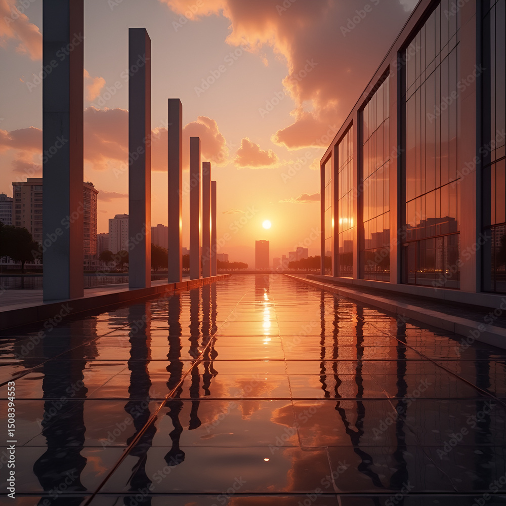 Naklejka premium sunset over the river