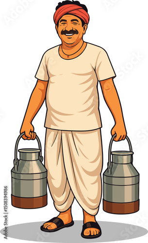 Traditional milkman with milk containers vector illustration