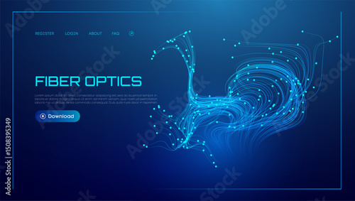 Fiber optic line light velocity abstract optical technology network design. High speed cables carry digital information through urban systems. Fluid telecom analysis forms neural backbone connections.