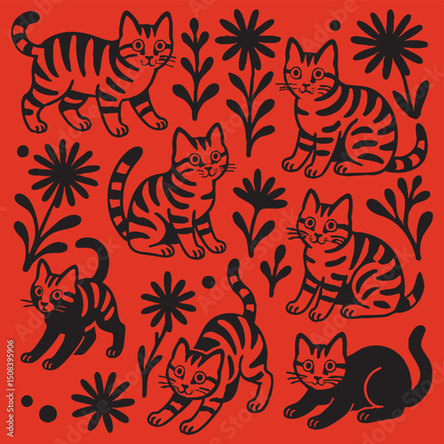 Playful Cat Pattern Illustration