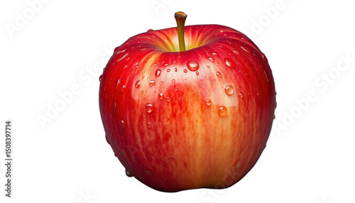4k ULTRA HD TRANSPARENT Fresh Red Apple with Water Droplets on Plain Neutral Grey Background, Isolated