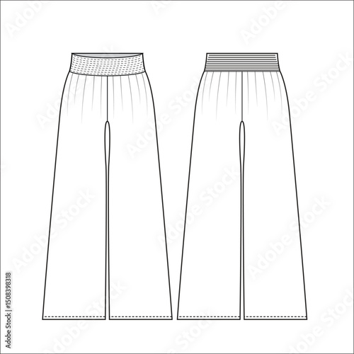 Flat sketch of womens palazzo pants vector illustration