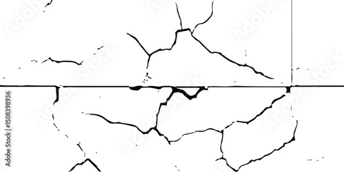 Detailed Grunge Texture with Surface Cracks and Weathering – Isolated on White Background for Use in Visual Design Projects.Cracked Grunge Texture on White Background.