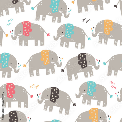 Vector seamless pattern with cute elephants. Scandinavian style kids texture for fabric, wrapping, textile.