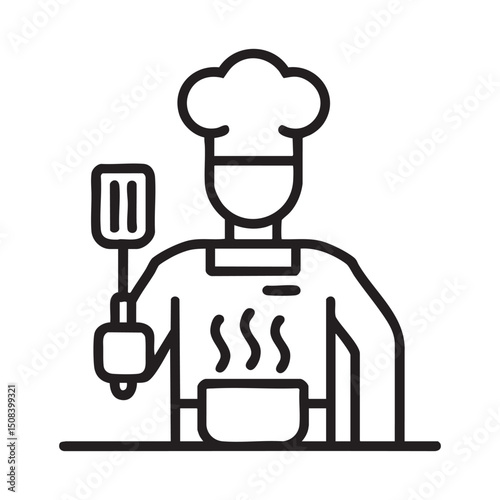 Chef Cooking Icon With Hat Apron Spatula And Pot Representing Culinary Professional Kitchen Food Preparation Restaurant Cook Meal Service