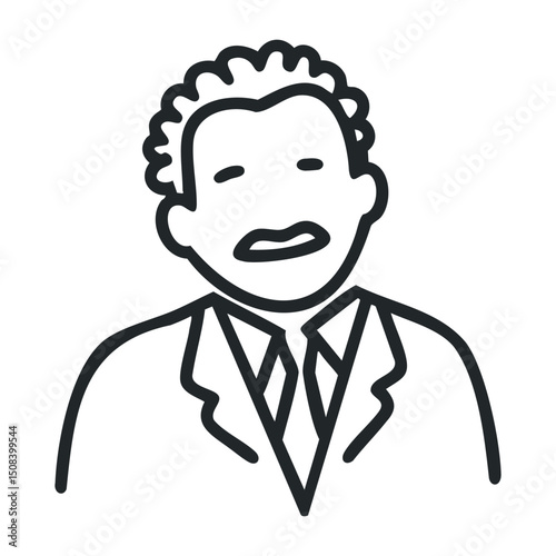 Male caucasian adult with curly hair in a formal suit sketch – stock vector icon in line drawing style