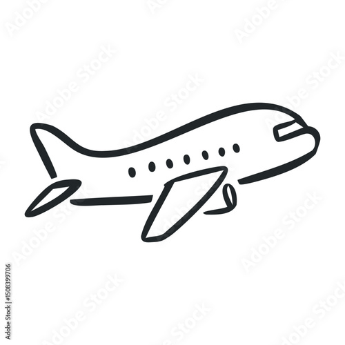 Airplane sketch illustration showing simple side view design – stock vector icon in line drawing style