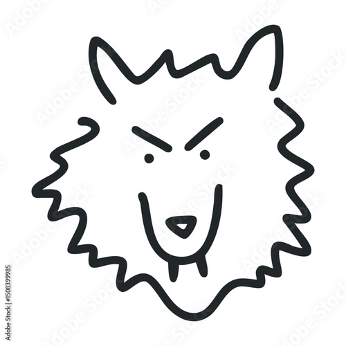 Simple outline drawing of a cartoon wolf head with pointy ears – stock vector icon in line drawing style