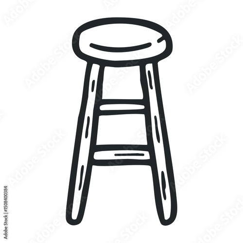 Simple wooden bar stool line drawing with three legs – stock vector icon in line drawing style
