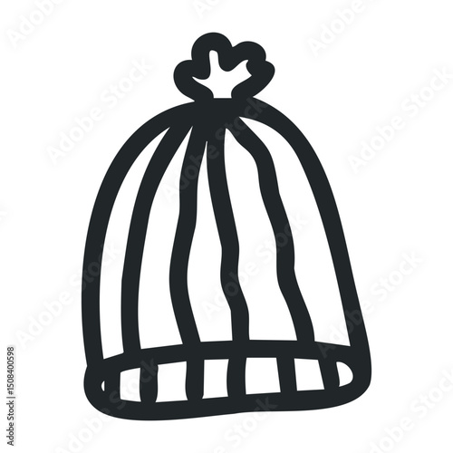 Simple outline of a winter beanie hat design – stock vector icon in line drawing style