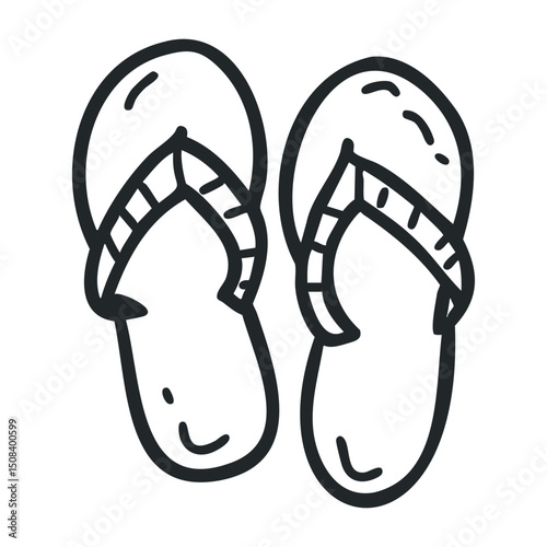 Simple doodle of casual flip flops for beachwear and summer outfits – stock vector icon in line drawing style