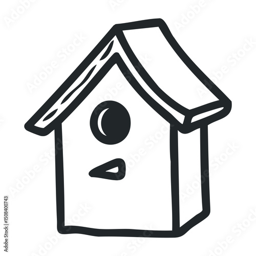Simple illustration of a minimalist birdhouse with a single round hole – stock vector icon in line drawing style