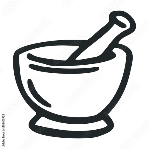 Simple line art of a bowl with a spoon – stock vector icon in line drawing style