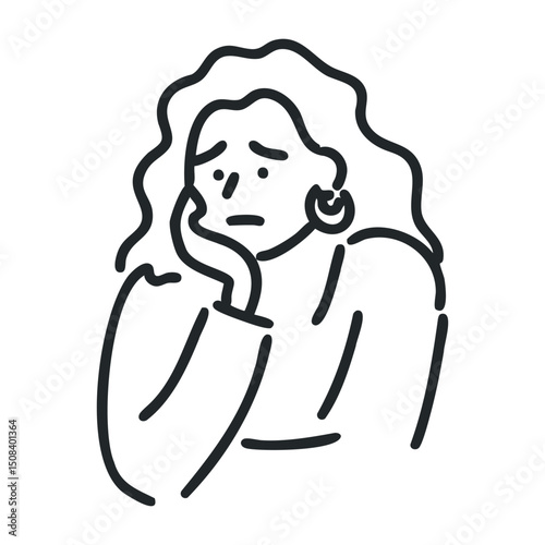 Worried young caucasian female character in line art style – stock vector icon in line drawing style