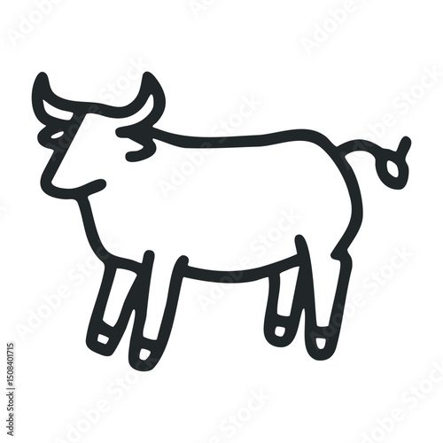 Simple line drawing of a bull silhouette with horns – stock vector icon in line drawing style