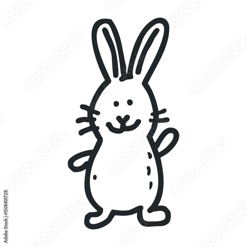 Cute cartoon bunny illustration with hand-drawn style – stock vector icon in line drawing style