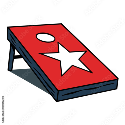 Red Cornhole Board with White Star Icon, Vector illustration of a red cornhole board featuring a bold white star, ideal for sports graphics, games, or event branding.

