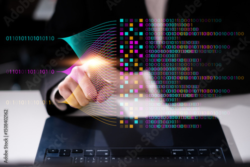 Businessman using laptop tablet data analysis big data technology artificial intelligence ai innovation concept