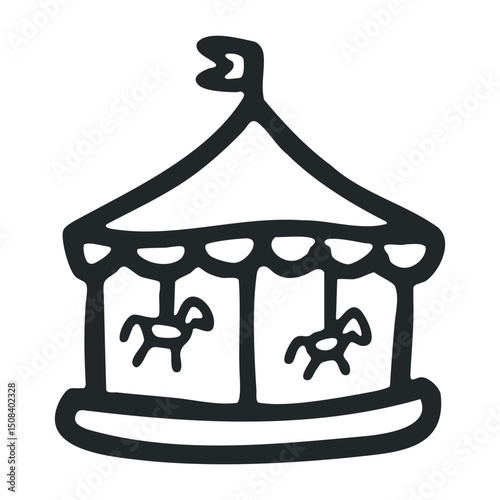 Simple hand-drawn carousel icon with galloping horses – stock vector icon in line drawing style