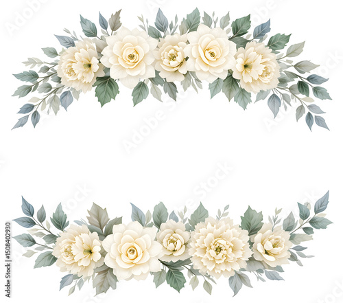 Cream And White Roses Floral Arrangement With Green Leaves On Transparent Background