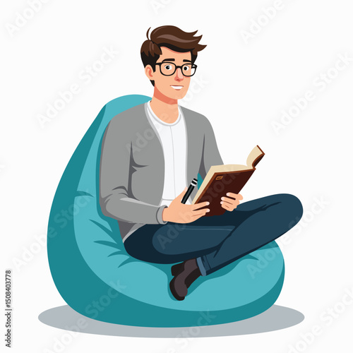 Cartoon Man Taking Notes on Bean Bag – Modern Psychologist Clipart