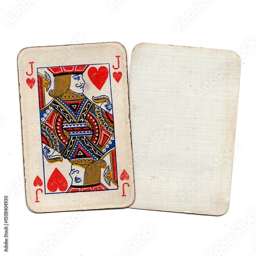 A pair of vintage playing cards with one blank on a white background.