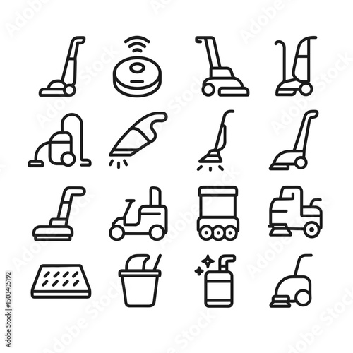 Outline Style Various Vacuum Cleaner Machine Appliance Tool Icon Set