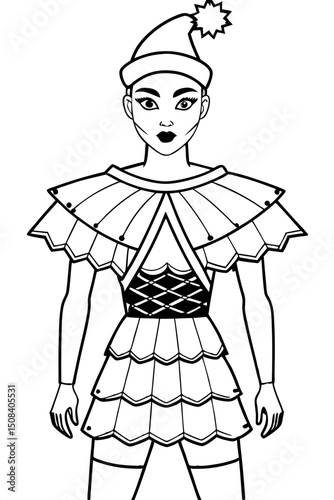 Model in Santa Claus costume designed for coloring pages  