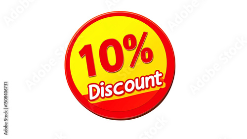 A circular badge announces a 10% discount offer with bold red and yellow text isolated on transparent or white background. Generative ai