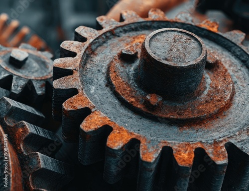 Closeup Rusty Gears Interlocking Machinery Detail