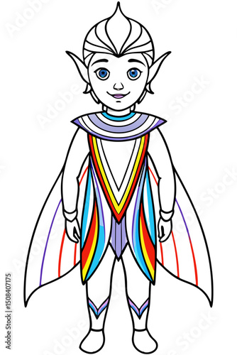 Child in elf costume with vibrant colors for coloring pages  