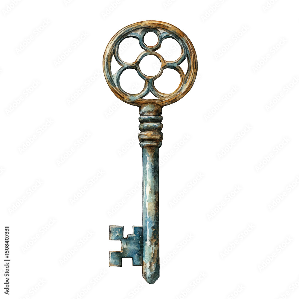 Obraz premium Vintage Key Isolated on Transparent Background for Design Use