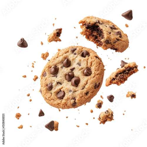 Cookie with Chocolate Chips Isolated on Transparent Background