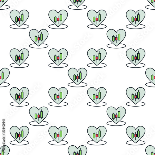 Candlestick Pattern inside Big Heart vector I Love Trading colored seamless pattern