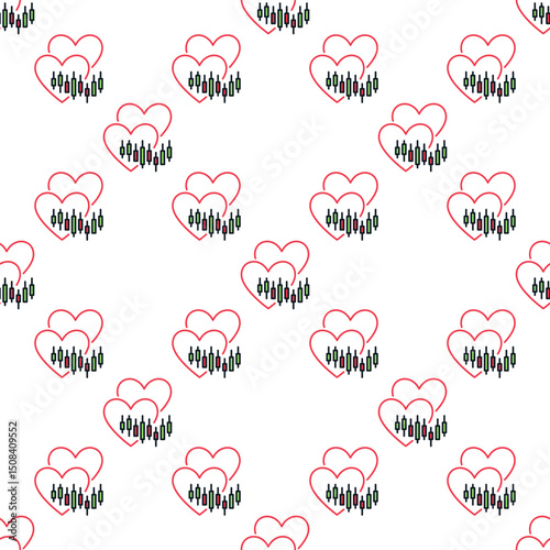 Chart and Two Minimal Hearts vector Financial colored seamless pattern